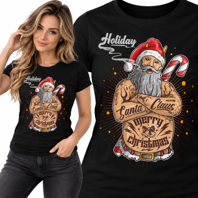 KOSZULKA DAMSKA ŚWIĄTECZNA  TATOO SANTA 2